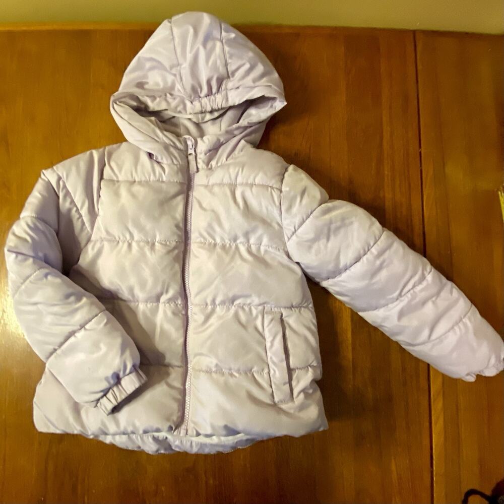 Girls Puffer Jacket Lilac Size 6-6X Swiss Tech Hooded Pockets Fleece Lined Zip